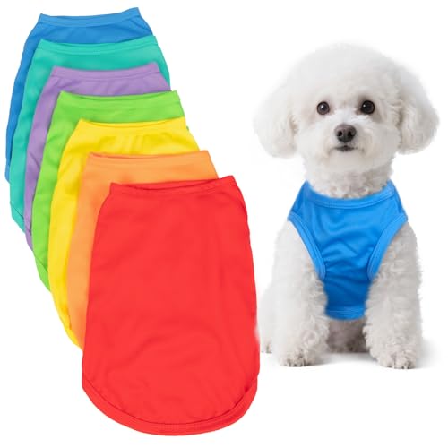 Scheppend 7 Pcs Small Dog Shirts,Solid Puppy Tanks Top,Lightweight and Breathable Pet Shirt for Summer,Doggy Sleeveless Vest T-Shirt for Small Dogs Cats,Large