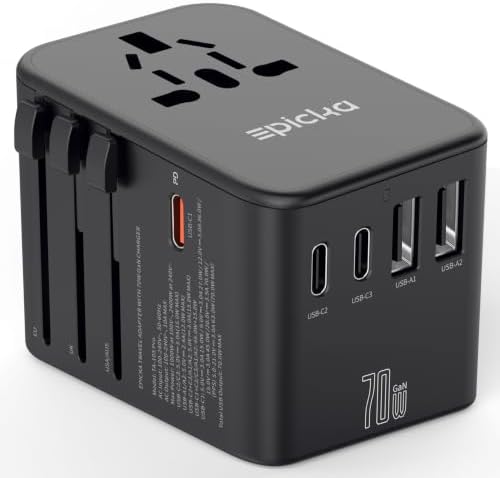 EPICKA Universal Travel Adapter, GaN International Plug Adapter w...