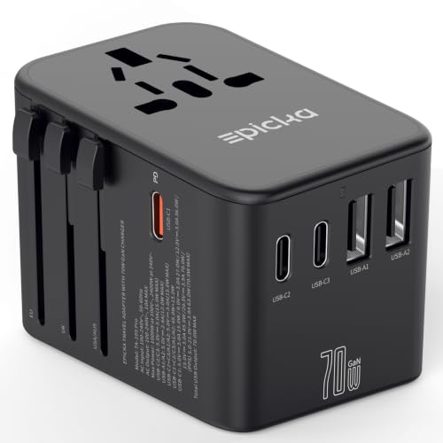Epicka 70W GaN PD Universal Travel Adapter, 3USB-C/2USB-A