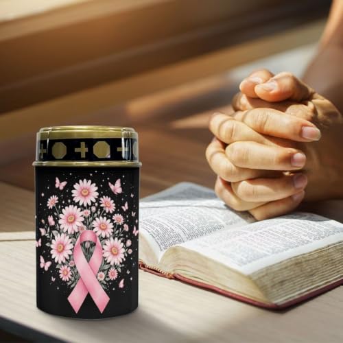 Image of Poceacles Solar Lights Outdoor Grave Candle for Cemetery Decoration Solar Outdoor Lights for Garden Lawn Backyard Pathway Decor, Pink Ribbon Daisy Butterfly Black, Set of 4