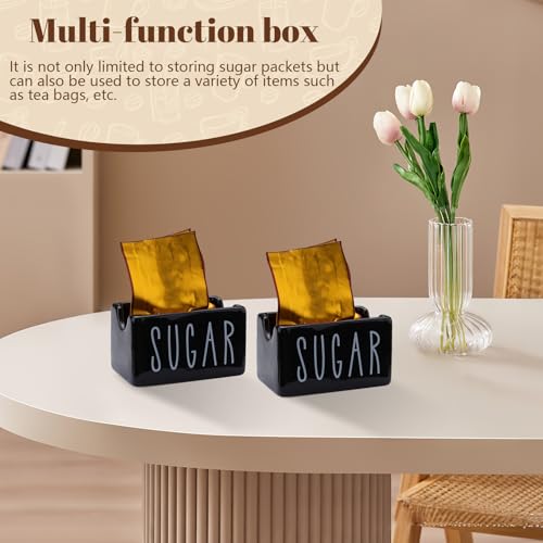ACOSIY Ceramic Sugar Packet Caddy for Coffee Bar, Small Sweetener Organizer, Tabletop Storage Container for Office, Hotel and Restaurant Use (Black)
