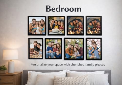 BH | Set of 8 Photo Frames Black | Four 8 x 10 Inches, Two 4 x 6 Inches, Two 5 x 7 Inches |MFD Wood |Wall Mounting Picture Frames for Living Room, Bedroom, Office & Home Décor - By Best House - Image 6