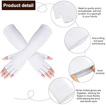 Geyoga Lot De 2 Paires De Mitaines D'hiver Longues En Tricot Thermique Extensible Pour Homme Et Femme, 27,9 Cm, Blanc/noir Shown