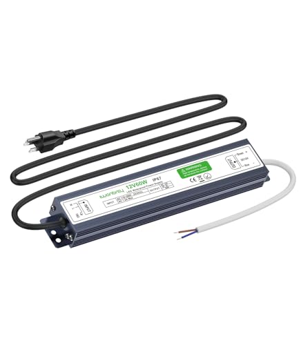 Image of LED Driver 60 Watts Waterproof IP67 Ultra Thin 0.87in 12V 5A DC Output Low Voltage Transformer Outdoor Power Supply Adapter for LED Strip,Landscape Lighting Project, and Any 12V LED Lights