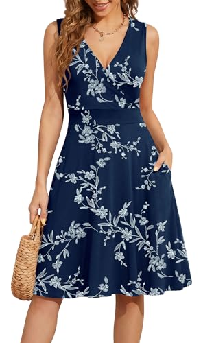 Image of WEACZZY Women's Summer Sleeveless Casual Dresses V-Neck Wrap Floral Holiday Tank Dress Flowy Beach Sundress with Pockets