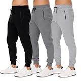 Sweatpants for Men 3 Pack Joggers - Men's Athletic Sweatpants Pockets & Zipper Active Workout Pants, Dark Grey/Light Grey/Black, Large