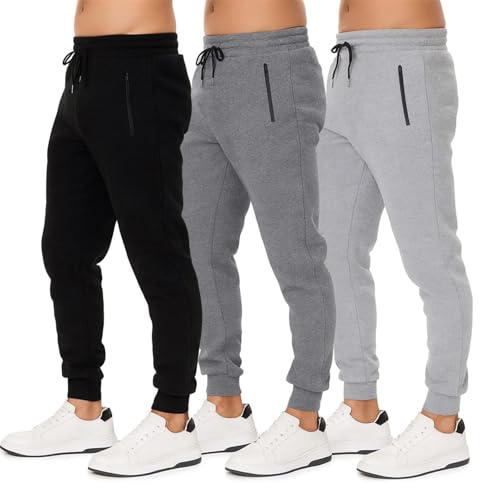 Sweatpants for Men 3 Pack Joggers - Men's Athletic Sweatpants with Pockets & Zipper