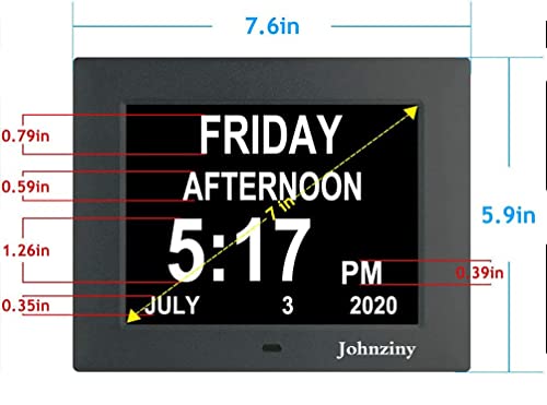 Johnziny 7 Inch Digital Day Calendar Clock- 8 Alarms,Auto-Dim, Digital Clock Large Display With Date And Day Of Week,Large Number Digital Clock For Seniors #TOP1