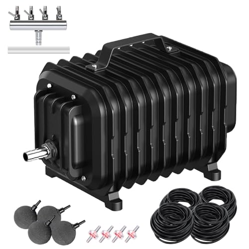 Devopet Pond Aerators for Outdoor Ponds Air Pump for Pond up to 2500 Gallons Complete Koi Fish Pond Aeration Kit Oxygenation Bubbler Pump with Air Stones Airline Tubing Check Valves