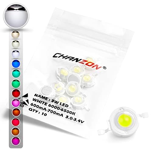 Image of CHANZON 10 pcs High Power Led Chip 3W White 6000K - 6500K | (600mA - 700mA / DC 3V - 3.4V / 3 Watt) Super Bright Intensity SMD COB Light Emitter Components Diode Bulb Bead DIY Lighting