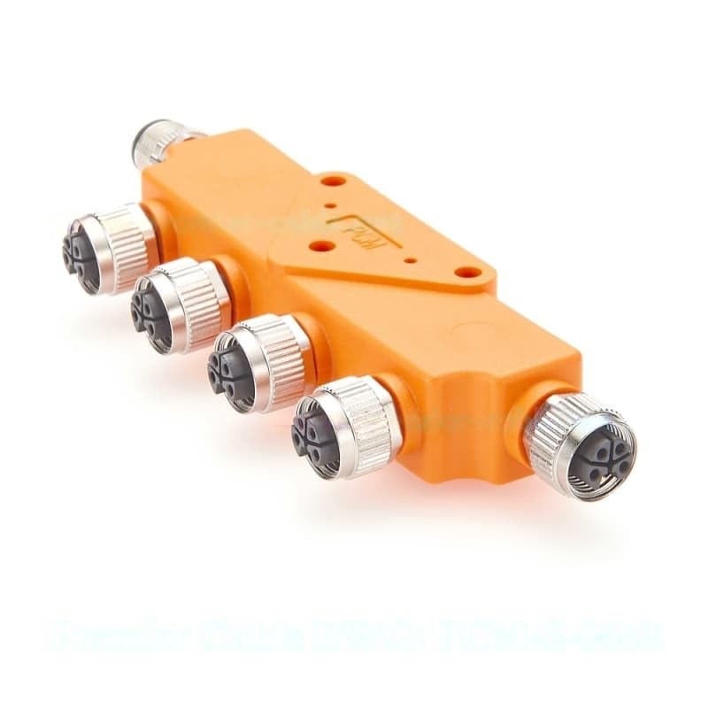 M12 L-Type 5-pin Junction Box Power Distributor, IP67 Waterproof, Micro-C Male to T Female Power Distributor hub, high Current.