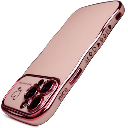 Qokey Plated Hearts Wavy Case for iPhone 15 Pro, Pink - image 4