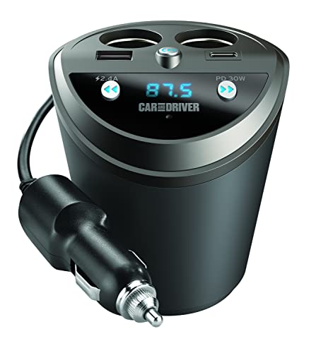 Car and Driver Smart FM Transmitter Bluetooth Cup Holder, Compatible with Alexa, Siri, and Google Assistant for Car, Dual USB-A and USB-C PD Fast-Charging Ports and Cigarette Lighter 12V Power Sockets - Thumbnail 4