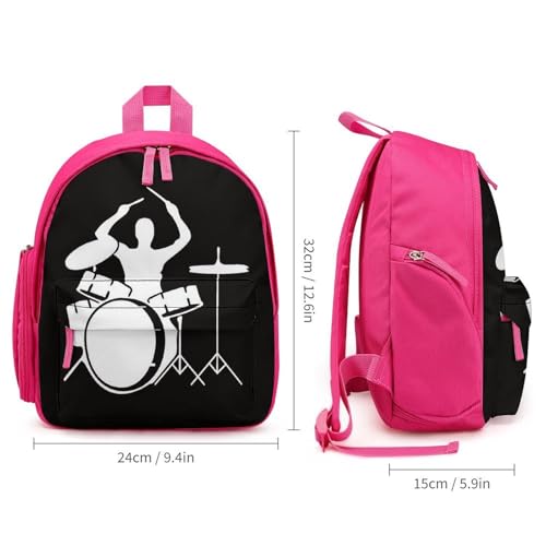 Drummer Backpack Small Book Bag with Side Pocket, Lightweight Durable Backpack, Travel Rucksack, Pink-style2