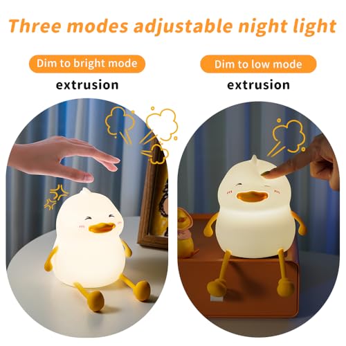 Image of LED Cute Duck Night Light, Duck Silicone Baby Night Light, Rechargeable Table Lamp, Bedside Lamp with Touch Sensor for Bedroom, Living Room, 3 Dimmable Functions