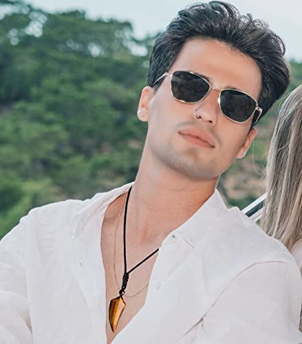 MAIBAOTA Pendant Necklace for Men Adjustable Black Rope Necklace Tiger Eye Stone Necklace Men's Jewelry4