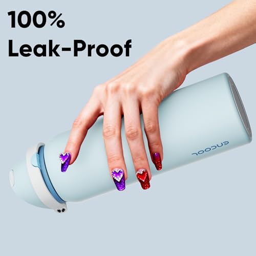 Image of Insulated Water Bottle with Straw - Encool Stainless Steel Water Bottle with Push Button Lid, Leak-Proof & BPA-Free, Keeps Cold for 24 Hours for Sports, Travel, Gym (40 oz, Jungle Mist)