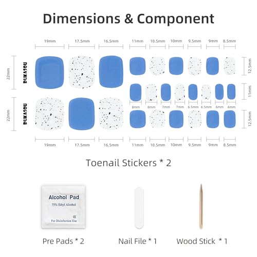 DUKASOU Semi Cured Gel Toenail Strips, 26 PCS Gel Toenail Stickers for Any UV Lamps(Not Included), Long Lasting Pedicure Nail Strips for Women Full Nails Wraps(Steelblue)