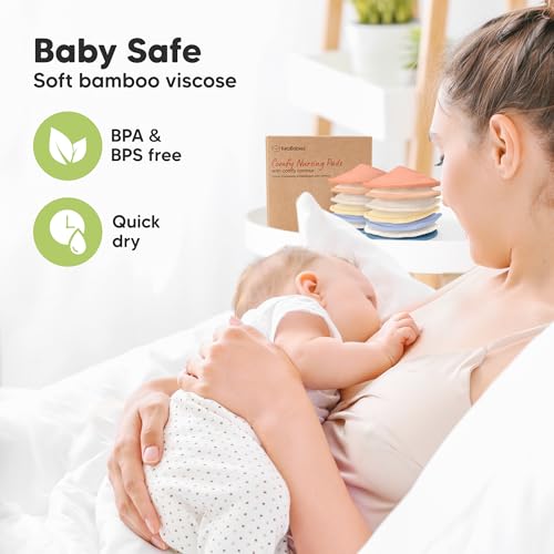 Image of Organic Nursing Pads - 14 Washable Breast Pads for Breastfeeding, Wash Bag, Viscose Derived from Bamboo Reusable Nipple Covers for Breastfeeding Essentials, Soft & Absorbent (Sweetheart, L 5 inch)