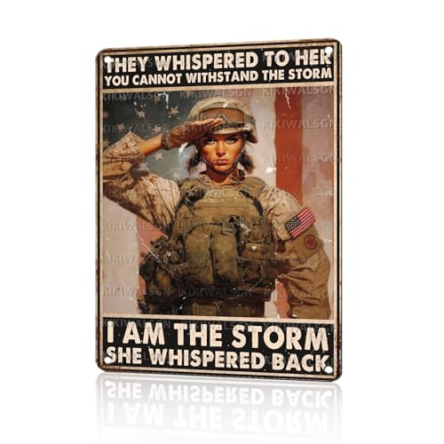Vintage Army Tin Sign I Am The Storm Retro Wall Decor Nostalgic Art Funny Military Fan Metal Poster Garage Store Cafe Happy Veterans Day Pubs Yard Toilet Bedroom 16 * 12 In