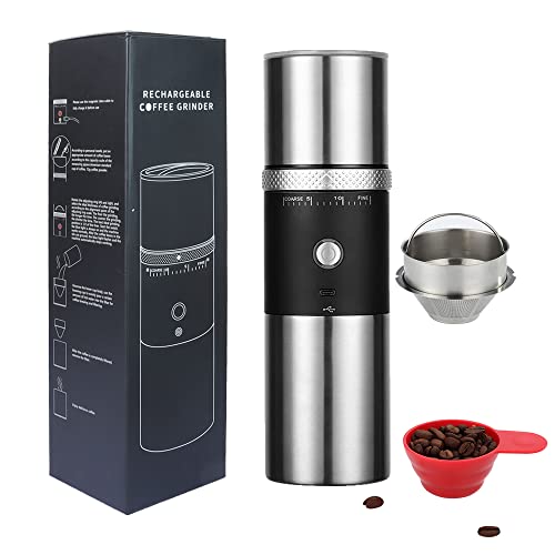 Electric Conical Burr Coffee Grinder Portable Cordless Rechargeable Coffee Maker Stainless Steel Coffee Bean Machine With 15 Fine To Coarse Grind Settings Christmas Gift (Black) #TOP17
