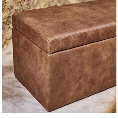 Image of Faux Leather Couch Bench Ottoman with Storage Puffy pouffe Settee for livingroom Bedroom Office
