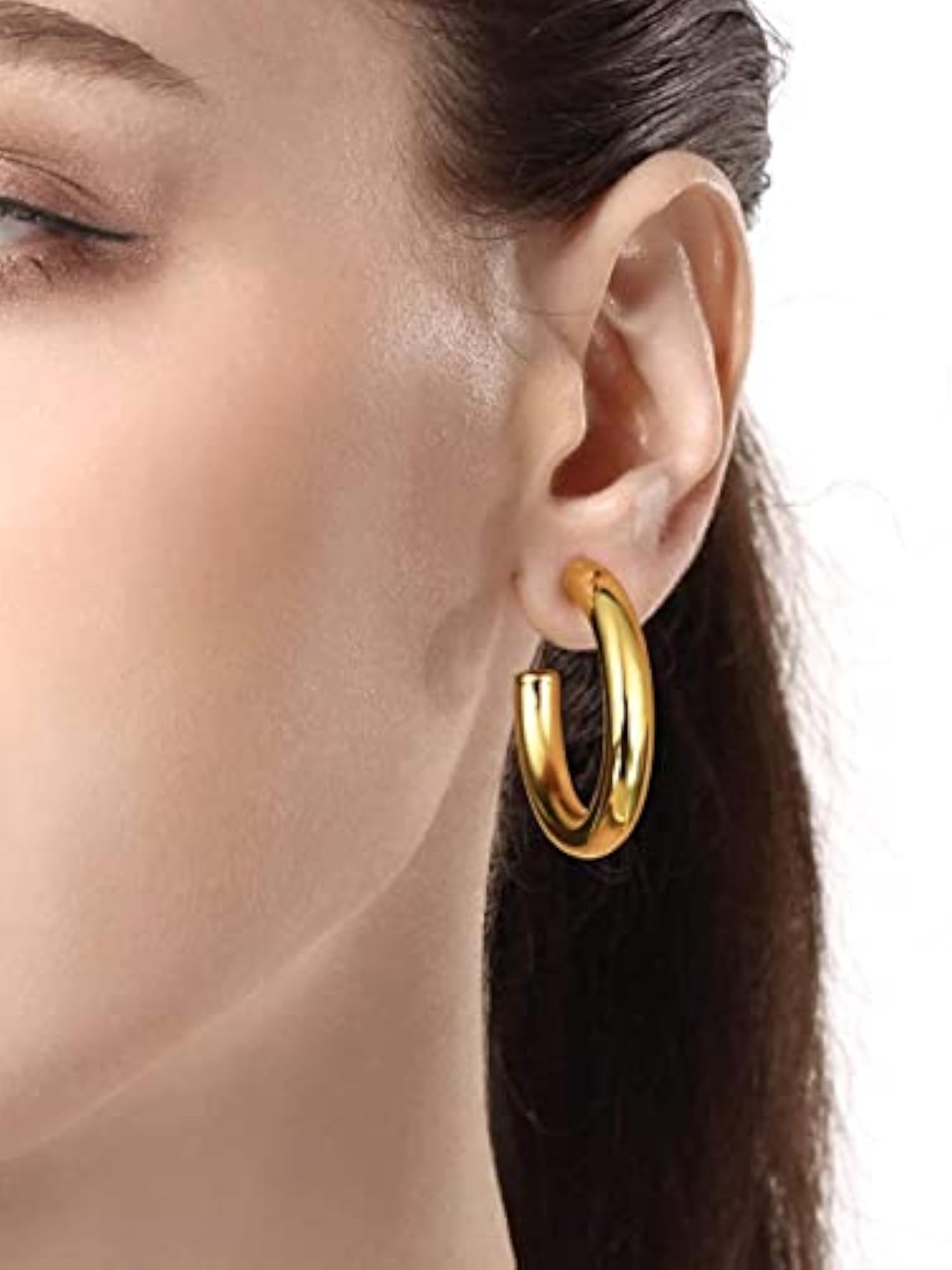 Women's Plated Half Moon Shaped Hoop Earrings, Birthday Gift