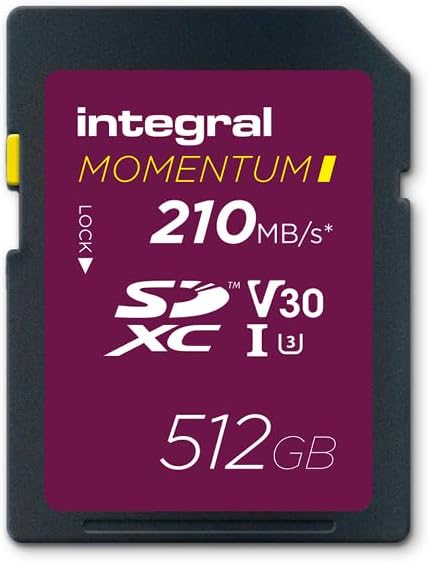Integral Momentum I 512GB SDXC Card - UHS-I, Up to 210MB/s Read, 180MB/s Write - V30, U3, CL10 - for DSLR, Mirrorless & Camcorders - 4K UHD Video & Burst Mode Ready (512GB)