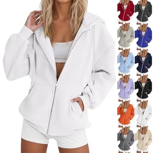 Zip Up Hoodie Women,Hoodies for Women Sweatshirt Zip Up Hoodie Jackets 2025 White Womens Lightweight Workout Oversized Hooded Sweatshirts Teen Girl Clothes Cute Y2K Outfit,M