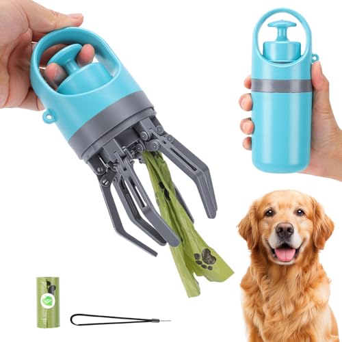VINGVO Hundekotsammler Tragbare Hundekotschaufel Mit Kotbeuteln 6 Kralle Hundehaufen Sammler Mit Handdeckel Und Beutelspender Für Kleine & Große Hunde Hygienisch Outdoor & Garten