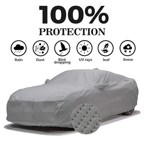 Image of Sulfar 100% Waterproof Car Body Cover Compatible with Mirror for Nissan Micra (Triple Stitched, Full Bottom Elastic, Grey-TB)