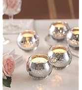 Silver Votive Candle Holder - Set of 12 Wedding Centerpieces for Table, Mercury Glass Tealight Ca...