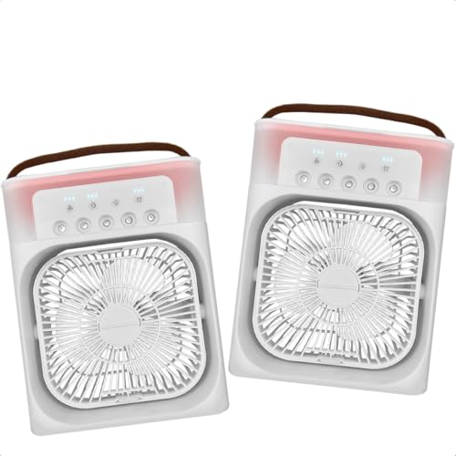 Kit 2 Mini Ar-Condicionados Portáteis Climatizados com LED, Água e Gelo, Branco