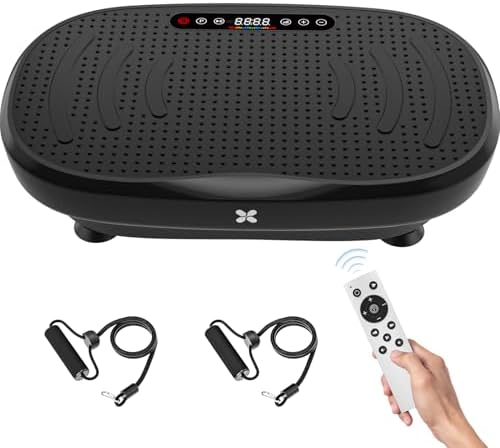 Vibration Plate Exercise Machine, Vibration Plate Platform with Bluetooth & Resistance Bands, Curved Design Full Body Workout Vibration Plate for Weight Loss, Muscle Recovery, Home