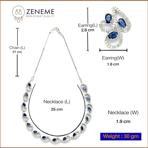 ZENEME Rhodium-Plated with Silver-Toned White Cubic Zirconia & American Diamond studded Necklace and Drop Earrings Jewellery Set for women (Image - 5)