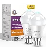Boxlood PIR Motion Sensor Light Bulb, B22 Bayonet, 100W Equivalent, 6000K Cool White, Security Lighting for Front Door, Hallway, Basement(2 Pack)