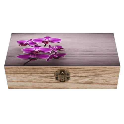 QWNMD Caja de almacenamiento de madera con cierre frontal, caja de almacenamiento de madera vintage con estampado de orquídeas para manualidades, pasatiempos, joyas, almacenamiento en el hogar