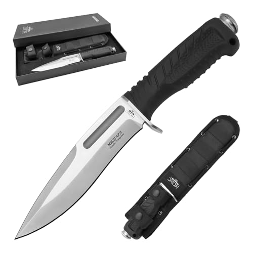 HOKC Midgard | 613-188851 | Hunting Knife, Tactical Knife by Official Dealer - Designed by Russian Master Aleksander Biryukov - Advanced Guard, TPR Handle, Extended Tang, Hammer Pommel, Long and Durable AUS8 Stainless Steel, Satin Finished - Ideal for Camping & Hunting