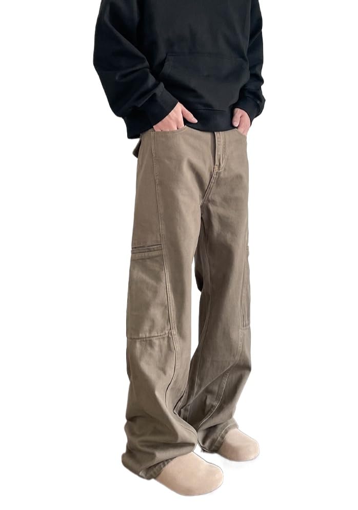 Mens Baggy Cargo Jeans Y2K Hip Hop Casual High Waist Wide Leg Bootcut Flared Jean Pants for Man Streetwear