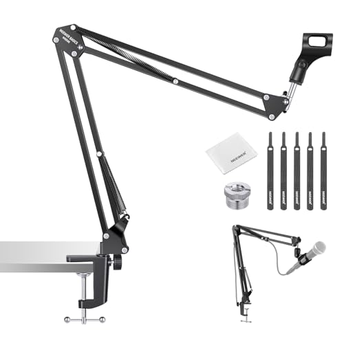Image of NEEWER BASICS Desktop Microphone Arm Stand, Suspension Scissor Boom Mic Desk Mount Compatible with Blue Yeti Snowball HyperX QuadCast SoloCast Shure, Max Load 3.3 lbs, Cleaning Cloth, MS006