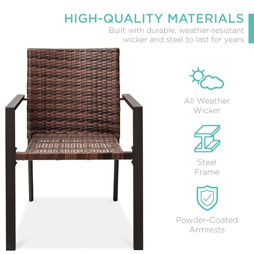 Image of Best Choice Products Set of 2 Stackable Outdoor Wicker Dining Chairs All-Weather Firepit Armchair w /Armrests, Steel Frame for Patio, Deck, Garden, Yard - Light Brown