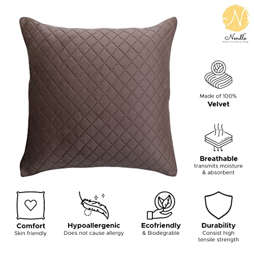 Image of Nendle Luxurious Soft Velvet Solid Color Quilted 210 TC Cushion Covers 16 Inch X 16 Inch Set Of 5 (Light Brown, 40 * 40 Cm)