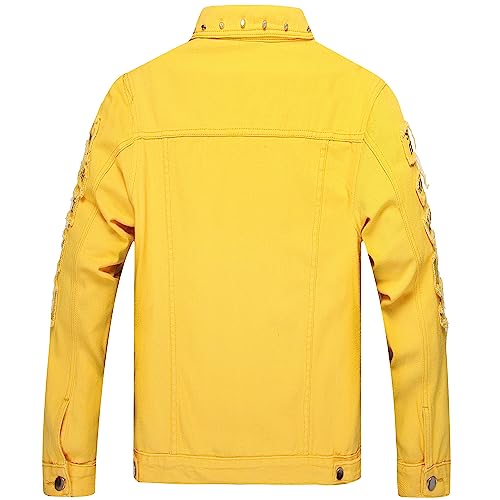 Image of LZLER Men's Denim Jackets Distressed Destroyed Classic Vintage Slim Fit Ripped Fashion Trendy Trucker Jean Jackets