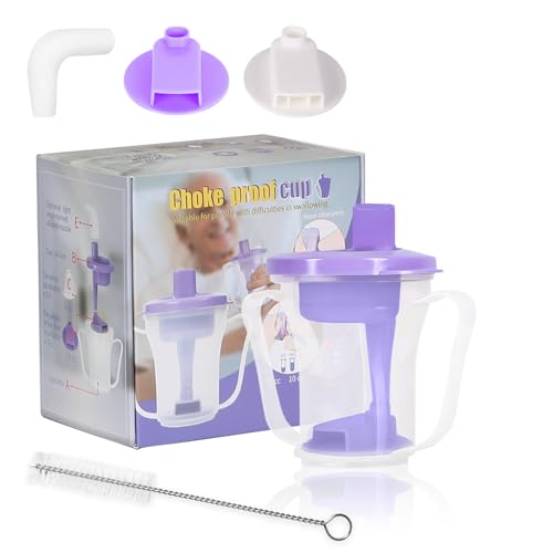 Ehucon Dysphagia Regulating Drinking Cup, Prevent Choking for Dysphagia/Dementia/Elderly,Dispenses 5~10cc or 10~15cc of Liquid Each time,Spill-Proof (Purple-Pack of 1 Count)