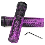 ouhos Bike Handlebar Grips, 22.2mm Universal Soft Rubber Non-Slip Bicycle Grips with Aluminium Lock Rings, Ergonomic for MTB, BMX, Scooter - Purple & Black Marble ﻿