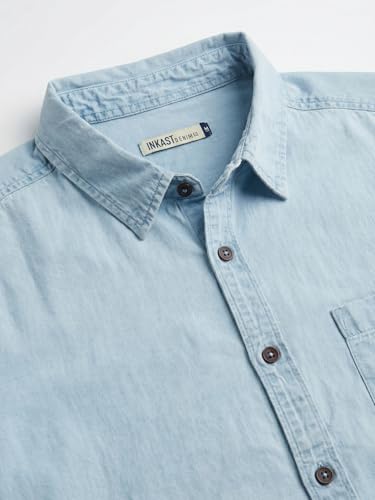 Image of Amazon Brand - INKAST Men Washed Cotton Twill Denim Casual Button Down Shirt | Full Sleeves | Regular Fit | Stylish Summer - Everyday Wear