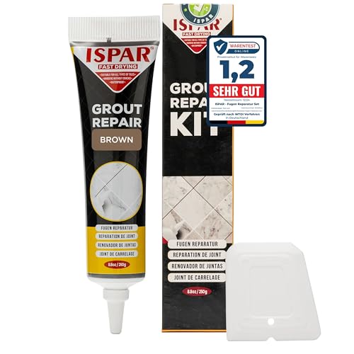 ISPAR Reparación de Juntas (Marrón, 250g) - Lechada Lista para Usar en Baños y Cocinas, Masilla Impermeable para Azulejos - Con Espátula