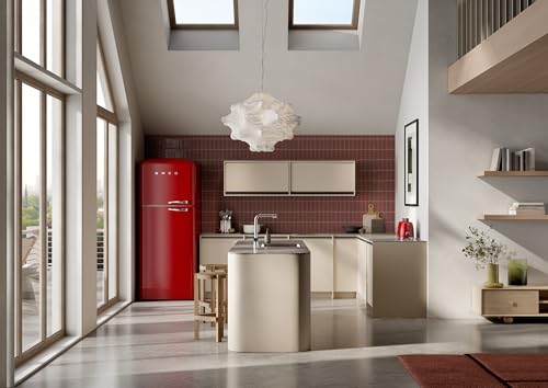 Image of Smeg FAB50 Retro Style Refrigerator - 19.28 cu. ft. Freestanding Fridge-Freezer, Dual Cooling, No-Frost, Adjustable Glass Shelves, Chrome Handle - Red - Made in Italy