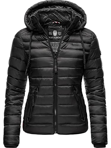 Navahoo Damen leichte Übergangsjacke Steppjacke mit Kapuze Lulana Schwarz Gr. M