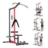 VEVOR Máquina de Polea Dorsal 3 en 1, Máquina Polea Alta y Baja con Barra, Asiento Ajustable en 3 Niveles, Rodillo de Espuma Ajustable en 4 Niveles, Carga de 181 kg para Dorsal, Pecho, Tríceps